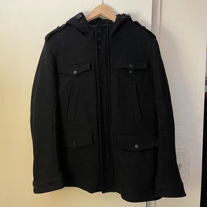 Men’s Hooded Black Rivet Wool Jacket XL